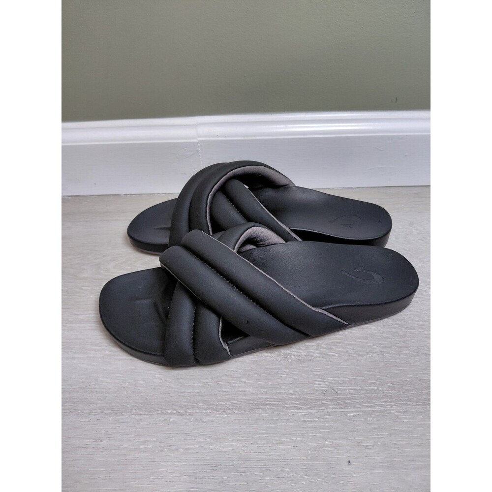 OluKai Women’s US 8 EUR 38 HILA Puffy Sandal Black Criss Cross Slides